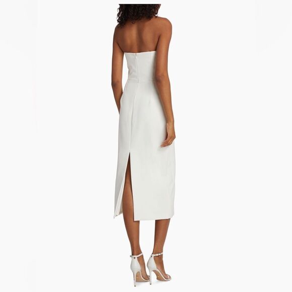 Monique‎ Lhuillier Leonor Strapless Crepe Midi Dress, Size 12, White, NWT - Picture 15 of 16